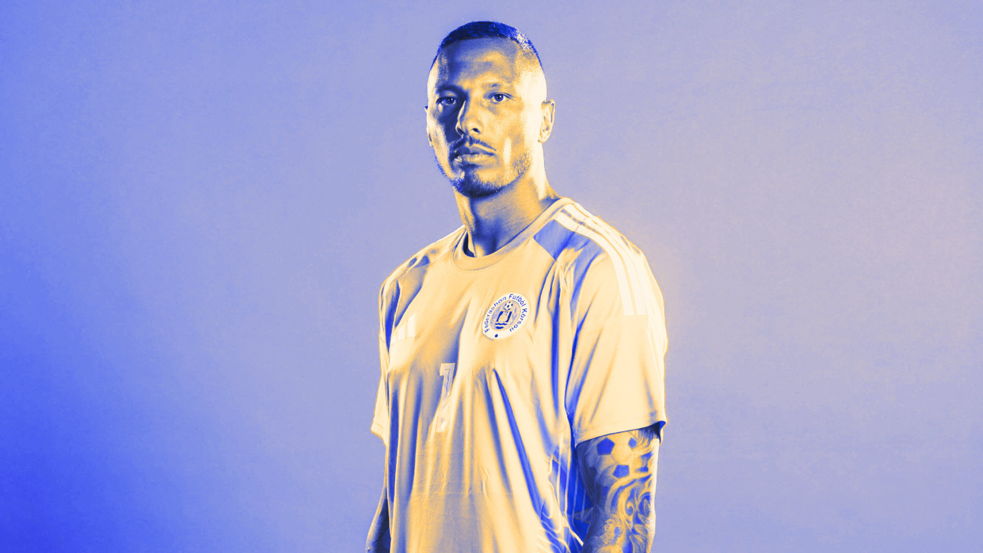 Portrait of Eloy Room, Curaçao goalkeeper, wearing the #1 jersey